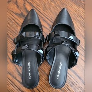 Marc Fisher Black Pointed-Toe Mules